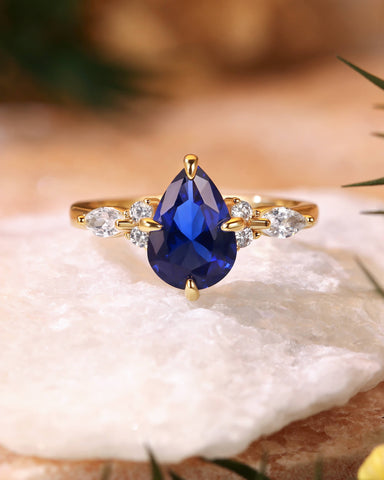 LORRAINE Vintage Pear Cut Sapphire Cluster Engagement Ring