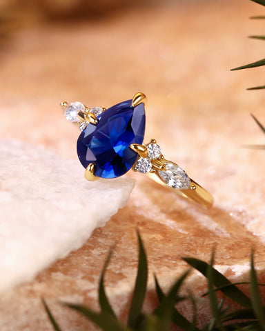 LORRAINE Vintage Pear Cut Sapphire Cluster Engagement Ring