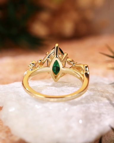 SYLVAIN Forest Fairy Marquise Cut Green Emerald Leafy Engagement Ring