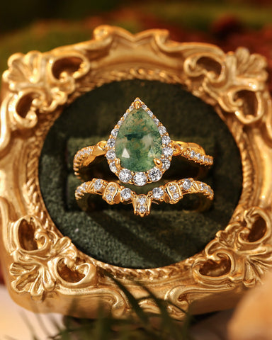 ANTHEA Secret Garden Pear Cut Moss Agate Flower Inspired Bridal Set 2pcs