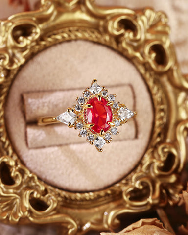 BLAZE Oval Cut Ruby Unique Halo Engagement Ring