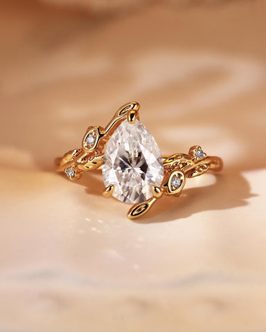 HELENE Pear Moissanite Flower & Leafy Engagement Ring