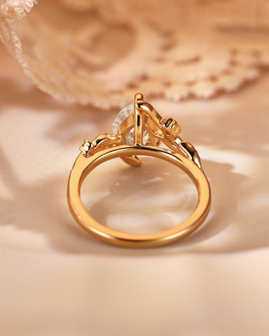 HELENE Pear Moissanite Flower & Leafy Engagement Ring