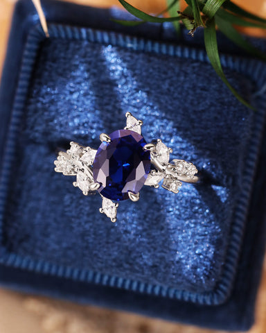 BRIGID Nature Inspired Oval Cut Sapphire Bypass Leafy Engagement Ring
