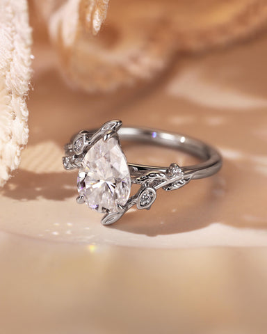 HELENE Pear Moissanite Flower & Leafy Engagement Ring