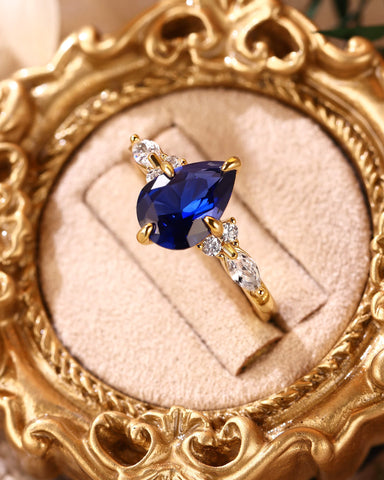 LORRAINE Vintage Pear Cut Sapphire Cluster Engagement Ring