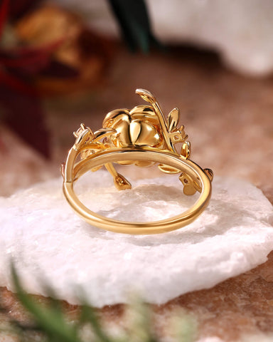 BRIAR Floral Inspired Moissanite Promise Ring Unique Engagement Ring With Leaf Band