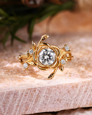 BRIAR Floral Inspired Moissanite Promise Ring Unique Engagement Ring With Leaf Band