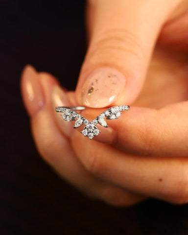 ALENCIA Lacey Design Moissanite Pave Matching Ring Curved Wedding Band