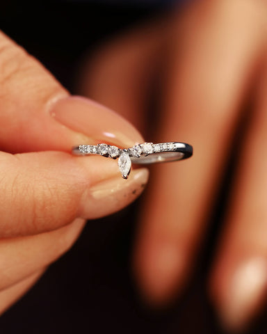 LUMIRA Marquise Shaped Moissanite Diamonds Matching Curved Wedding Band