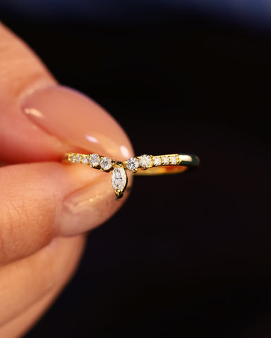 LUMIRA Marquise Shaped Moissanite Diamonds Matching Curved Wedding Band