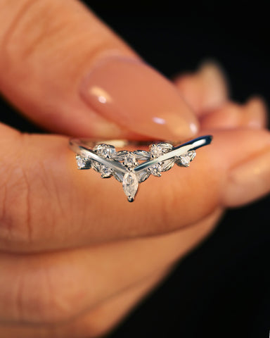 RILEY Leaf Inspired Moissanite Wedding Band Stackable Ring
