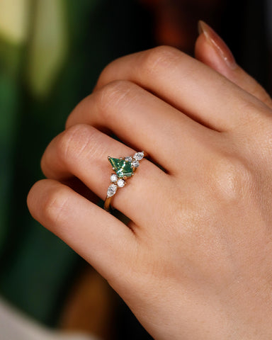 IMOGEN Kite Cut Teal Moissanite Engagement Ring Classic Side Stone Ring