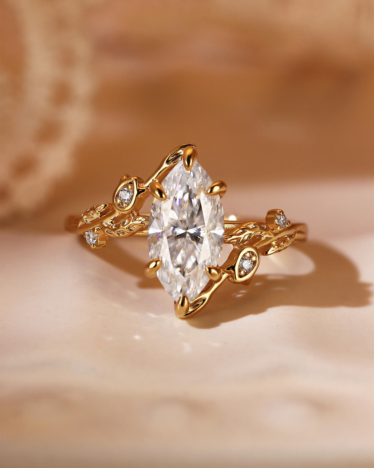 EUGENIA Marquise Cut Moissanite Leafy Floral Bypass Engagement Ring