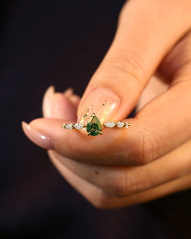 LYDIA Pear Moss Agate Marquise Engagement Ring
