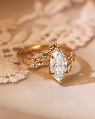 EUGENIA Marquise Cut Moissanite Leafy Floral Bypass Engagement Ring