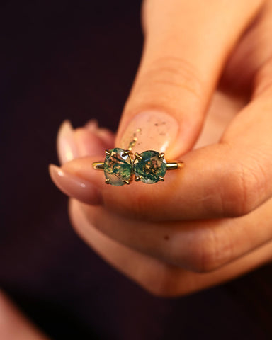 ROSVELN Nature Inspired Round & Oval Cut Moss Agate Toi Et Moi Alternative Engagement Ring