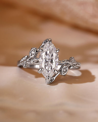 EUGENIA Marquise Cut Moissanite Leafy Floral Bypass Engagement Ring