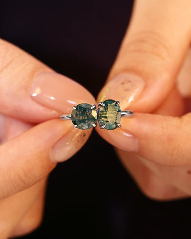 ROSVELN Nature Inspired Round & Oval Cut Moss Agate Toi Et Moi Alternative Engagement Ring