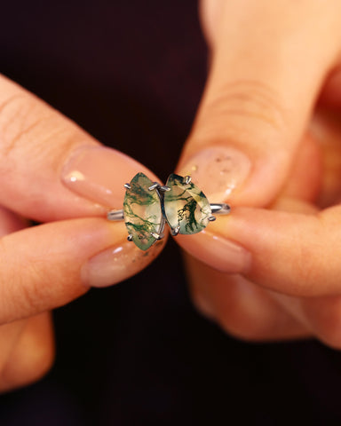 SILAS Marquise & Pear Moss Agate Two Stone Engagement Ring Unique Toi Et Moi Ring
