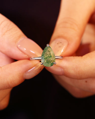 LARK Pear Moss Agate Solitaire Engagement Ring