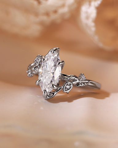 EUGENIA Marquise Cut Moissanite Leafy Floral Bypass Engagement Ring