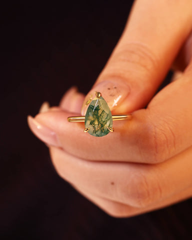 LARK Pear Moss Agate Solitaire Engagement Ring