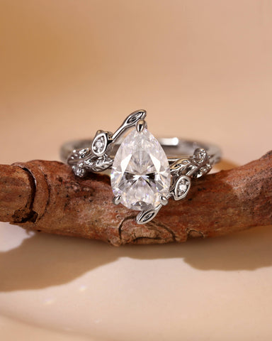 HELENE Pear Moissanite Flower & Leafy Engagement Ring