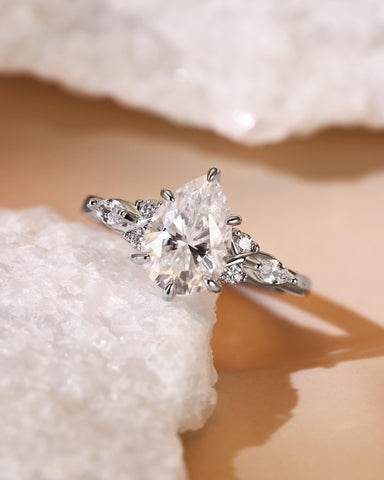 NADIA Three Stone Pear Cut Moissanite Twist Engagement Ring