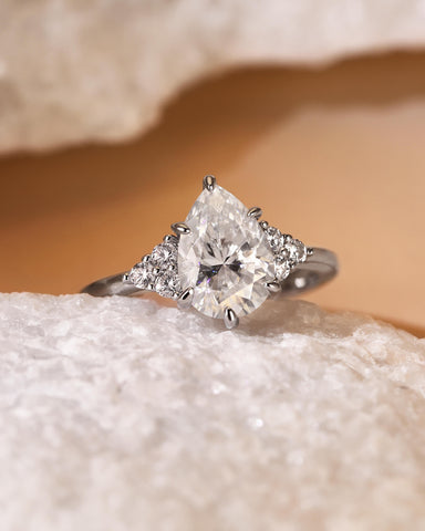 NIVARA Three Stone Pear Cut Moissanite Cluster Engagement Ring