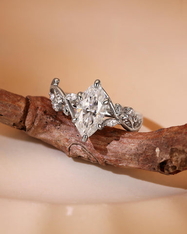 QUEENETH Nature Inspired Leafy Marquise Cut Moissanite Engagement Ring