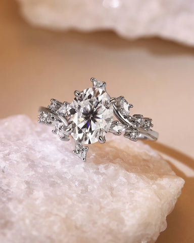 SWAN Nature Inspired Bypass Leaf Oval Cut Engagement Ring
