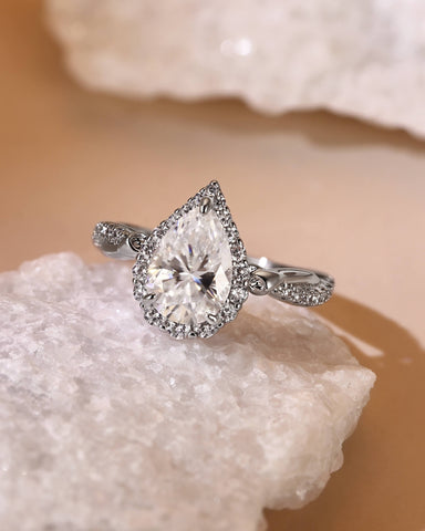 CLARISSA Halo Pear Cut Moissanite Flower Twist Engagement Ring