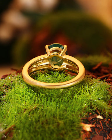 DAHLIA  Leaf Oval Shaped Moss Agate Engagement Ring