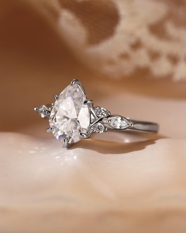 NADIA Three Stone Pear Cut Moissanite Twist Engagement Ring