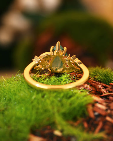 WINOLA Leaf Pear Cut Moss Agate Engagement Ring