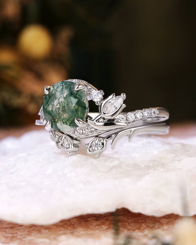 ROSE Floral Fairy Natural Moss Agate Bridal Set 2pcs