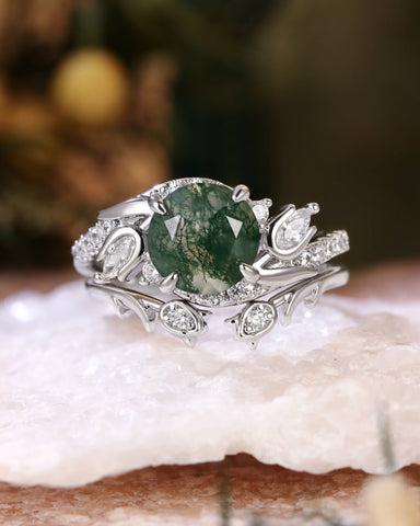 ROSE Floral Fairy Natural Moss Agate Bridal Set 2pcs