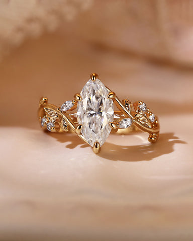 QUEENETH Nature Inspired Leafy Marquise Cut Moissanite Engagement Ring