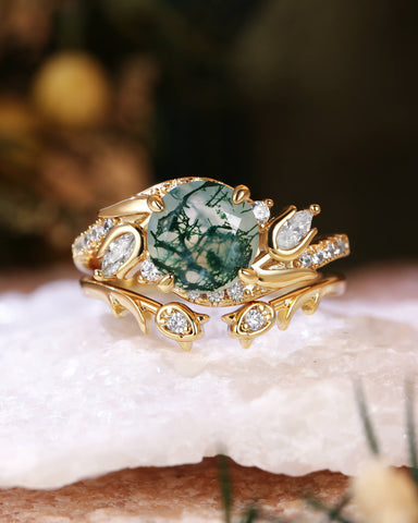 ROSE Floral Fairy Natural Moss Agate Bridal Set 2pcs