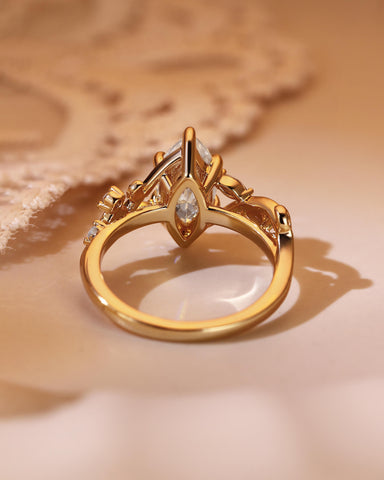 QUEENETH Nature Inspired Leafy Marquise Cut Moissanite Engagement Ring