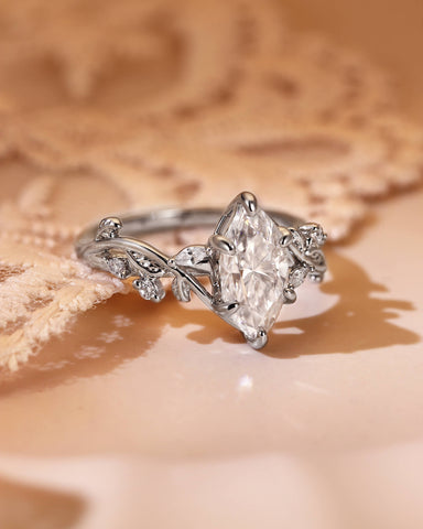 QUEENETH Nature Inspired Leafy Marquise Cut Moissanite Engagement Ring