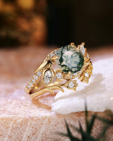 ROSE Floral Fairy Natural Moss Agate Bridal Set 2pcs