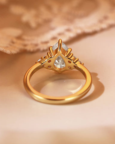 NIVARA Three Stone Pear Cut Moissanite Cluster Engagement Ring