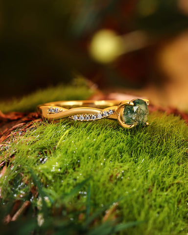 TULSI Twist Round Cut Moss Agate Engagement Ring