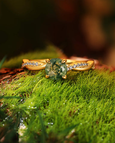 TULSI Twist Round Cut Moss Agate Engagement Ring