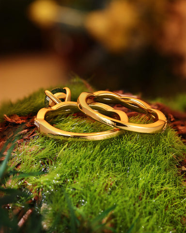 ANORA Classic Twist Round Moss Agate Ring Set