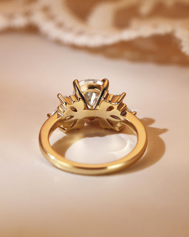 LUNE Pear Cut Moissanite Cluster Leafy Engagement Ring