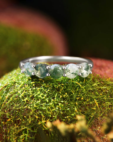 FRONELLE Round Cut Moss Agate Promise Ring