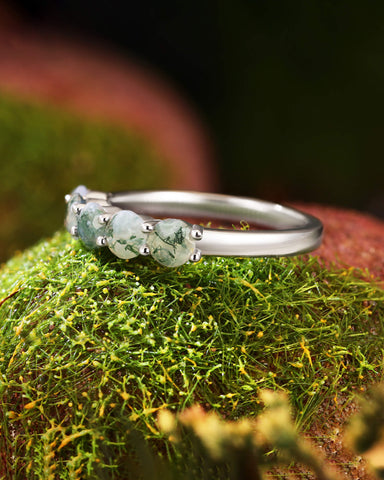 FRONELLE Round Cut Moss Agate Promise Ring